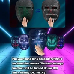 LED Gestigenkänningsmask LED Upplyst Ansiktsförvandlingsmask för Kostym Cosplay Party Maskerad Ljusmask SZRH A-F><noscript><img width=