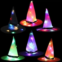 AcserGery LED Halloween Blinkande Ljus Häxhatt Stjärnklar Himmel Spöke Utklädnad Glödande Alv Spöke Hatt Lampa Hemdekoration> Huvudbonader