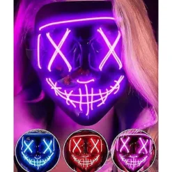 LED Halloweenmask för skräck, självlysande mask för rollspel, LED-karnevalsmaskdräkt med 3 ljuslägen. (Lila)> Masker