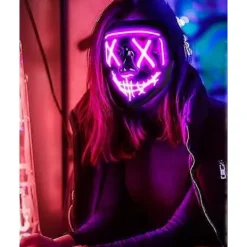 LED Halloweenmask för skräck, självlysande mask för rollspel, LED-karnevalsmaskdräkt med 3 ljuslägen. (Lila)> Masker