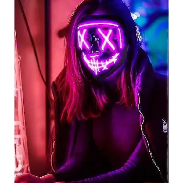 LED Halloweenmask för skräck, självlysande mask för rollspel, LED-karnevalsmaskdräkt med 3 ljuslägen. (Lila)> Masker