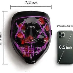 LED Halloweenmask för skräck, självlysande mask för rollspel, LED-karnevalsmaskdräkt med 3 ljuslägen. (Lila)><noscript><img width=