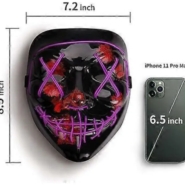 LED Halloweenmask för skräck, självlysande mask för rollspel, LED-karnevalsmaskdräkt med 3 ljuslägen. (Lila)> Masker