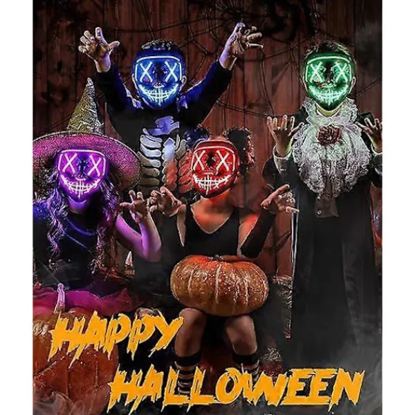 LED Halloweenmask för skräck, självlysande mask för rollspel, LED-karnevalsmaskdräkt med 3 ljuslägen. (Lila)> Masker