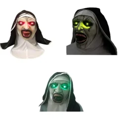 KOOLYOU LED Horror The Nun Mask Cosplay Läskiga Latexmasker Med Huvudduk LED-Ljus Halloween Party Rekvisita Deluxe A> Masker