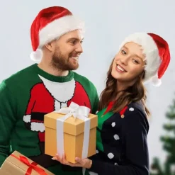 Led julhatt - glödande tomtehatt, julhelgshatt för vuxna, unisex plysch komfort julhattar><noscript><img width=