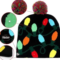 LED Julhatt Lyser Julhattar, Stickade Mössor med 6 Colo><noscript><img width=