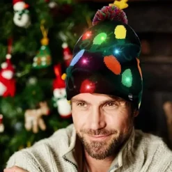 LED Julhatt Lyser Julhattar, Stickade Mössor med 6 Colo><noscript><img width=