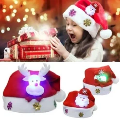 LED Julhattar Snögubbe Renar Jultomte Hattar för Vuxna Barn Familj Julklapp><noscript><img width=
