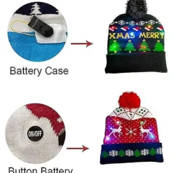 Led julmössa,,jul Led Stickad Light Up Mössa Unisex Vintermössa Tröja Cap><noscript><img width=