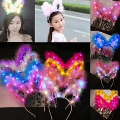Led kaninöron pannband lysande fjäder pannband söt festival hårbåge fest hår accessoarer><noscript><img width=