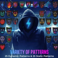 LED Mask Halloween-dräkt för barn och vuxna, ljusgeststyrd mask[YDE]><noscript><img width=