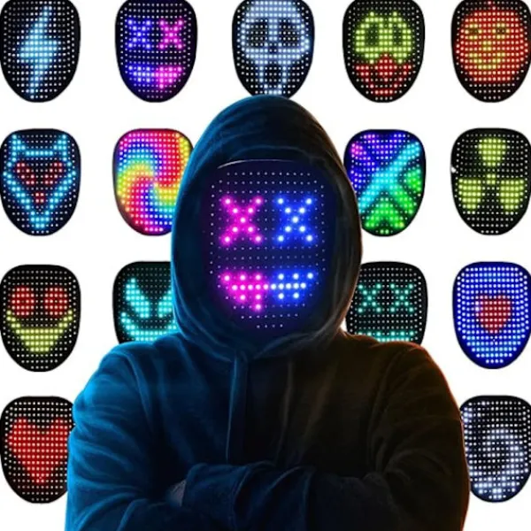 LED Mask Halloween-dräkt för barn och vuxna, ansiktsförvandlande mask med ljus och geststyrning, coola leksaker-FA-> Masker