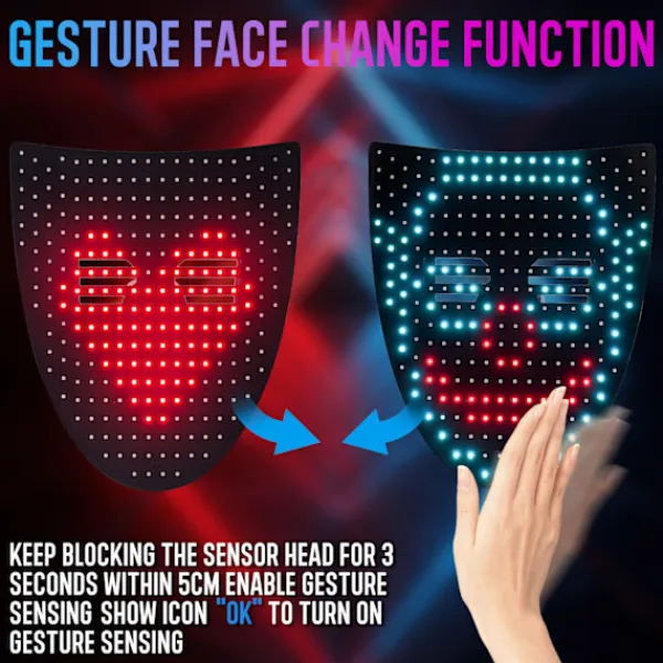 LED Mask Halloween-dräkt för barn och vuxna, ansiktsförvandlande mask med ljus och geststyrning, coola leksaker-FA-> Masker
