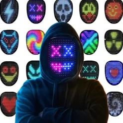 LED Mask Halloween-kostym för barn och vuxna, ansiktsförvandlande mask med ljus och gestkontroll, coola leksaker> Masker