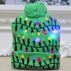 GIFT OF G LED Stickad Upplyst Julhatt Flerfärgad Vinter Julhatt> Huvudbonader