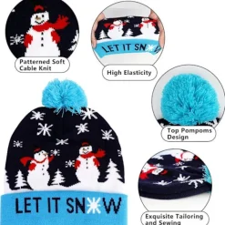 wxsp LED Tomteluva, Lysande Tomteluva, Unisex Stickad Mössa, Partyhatt, Snögubbe Mönster, Lämplig för Fester Julstickad Mössa> Tillbehör