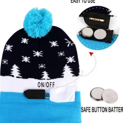 wxsp LED Tomteluva, Lysande Tomteluva, Unisex Stickad Mössa, Partyhatt, Snögubbe Mönster, Lämplig för Fester Julstickad Mössa><noscript><img width=