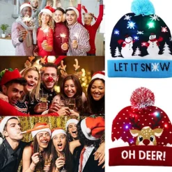 wxsp LED Tomteluva, Lysande Tomteluva, Unisex Stickad Mössa, Partyhatt, Snögubbe Mönster, Lämplig för Fester Julstickad Mössa><noscript><img width=