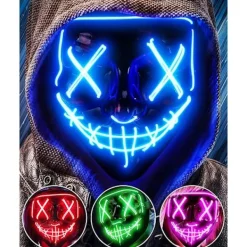 LED-mask för Halloween, självlysande mask för rollspel, LED-maskeraddräkt med 3 ljuslägen (Blå)> Masker
