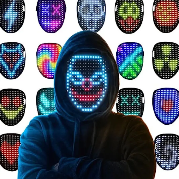 LED-mask med geststyrning, cool ansiktsmorfande mask, perfekt present till Halloween, jul, födelsedag, rollspel, fest> Masker