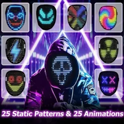 LED-mask med geststyrning, cool ansiktsmorfande mask, perfekt present till Halloween, jul, födelsedag, rollspel, fest> Masker