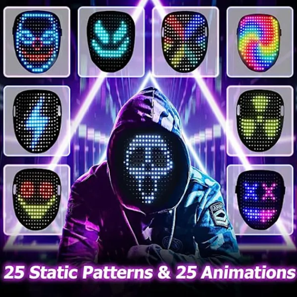 LED-mask med geststyrning, cool ansiktsmorfande mask, perfekt present till Halloween, jul, födelsedag, rollspel, fest> Masker