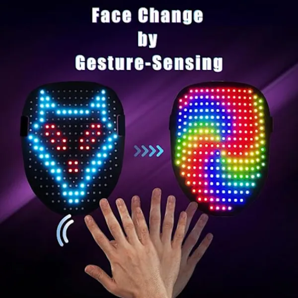 LED-mask med geststyrning, cool ansiktsmorfande mask, perfekt present till Halloween, jul, födelsedag, rollspel, fest> Masker