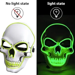 LED-reningsmask, Halloweenmask, LED-skräckmask i mörkret, Halloween-reningsmask, med 3 ljuslägen, lämplig för kostymlekar-FF-><noscript><img width=
