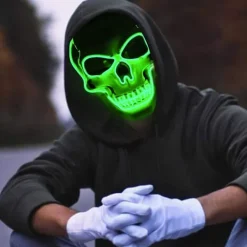LED-reningsmask, Halloweenmask, LED-skräckmask i mörkret, Halloween-reningsmask, med 3 ljuslägen, lämplig för kostymlekar-FF-><noscript><img width=