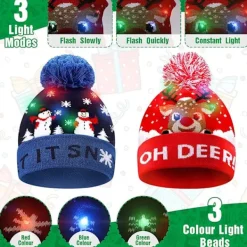 LED-stickad julmössa, 2 stycken julmössa vinter snö semester mössa för barn män kvinnor pojkar flickor julfestival födelsedagsfest><noscript><img width=