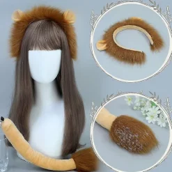 Lejonöron och svansset Karneval Djuröron Hårband Barn Lejonkostym Lejonöron Hårband Fest><noscript><img width=