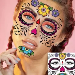 FMYSJ Levande Dödskalle Ansikts Tatueringar - Hållbara, Vattentäta och Återanvändbara för Vuxna - Perfekt för Halloween, Dia de los Muertos (FMY) 4 Sheets In One Package | Fyndiq> Smink