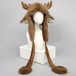 FMYSJ Älg Horn Vintermössa - Plysch Varm Fuskpäls Älgmössa för Jul- och Mardi Gras-kostymer, Polyester och Spandex, Inga Fjädrar, Kreativ (FMY) Elk Hat> Huvudbonader