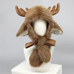 FMYSJ Älg Horn Vintermössa - Plysch Varm Fuskpäls Älgmössa för Jul- och Mardi Gras-kostymer, Polyester och Spandex, Inga Fjädrar, Kreativ (FMY) Elk Hat><noscript><img width=