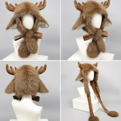 FMYSJ Älg Horn Vintermössa - Plysch Varm Fuskpäls Älgmössa för Jul- och Mardi Gras-kostymer, Polyester och Spandex, Inga Fjädrar, Kreativ (FMY) Elk Hat><noscript><img width=