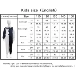 Litotil Killer Terrifier Clown Jumpsuit Svrt Vit Dräkt Bodysuit Fest Hlloween Outfit Kläder 150cm> Dräkter