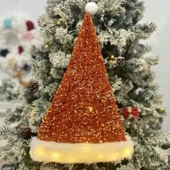 Ljusande Tomteluva - Tomteluva - Vuxen Julhatt - Unisex Sammet Klassisk Tomteluva för Jul Nyår><noscript><img width=