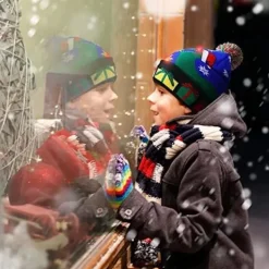 Ljusupplyst Julhatt, LED Julhattar med Ljus, Blinkande Julmössa Stickad Mössa för Barn Vuxna Pojkar Flickor><noscript><img width=