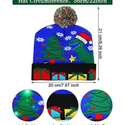 Ljusupplyst Julhatt, LED Julhattar med Ljus, Blinkande Julmössa Stickad Mössa för Barn Vuxna Pojkar Flickor><noscript><img width=