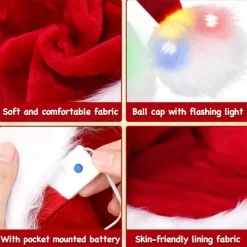 Ljusupplyst Tomteluva, Plyschjulkepsar, Roliga Julkepsar Passar för Vuxna eller Barn> Huvudbonader