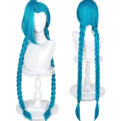 Lång blå flätad peruk för Jinx Cosplay peruk Inkluderar cap 43'-blå> Peruker