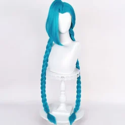 Lång blå flätad peruk för Jinx Cosplay peruk Inkluderar cap 43'-blå> Peruker