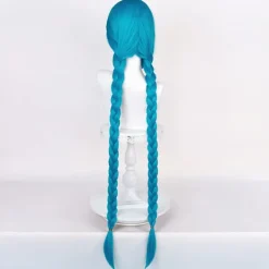 Lång blå flätad peruk för Jinx Cosplay peruk Inkluderar cap 43'-blå><noscript><img width=