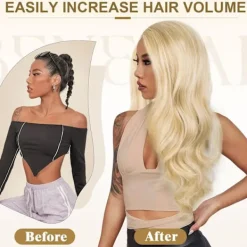 Lång blond vågig peruk för kvinnor, 68 cm lång lockig peruk, syntetisk maskeraddräktperuk för damer (blond)><noscript><img width=