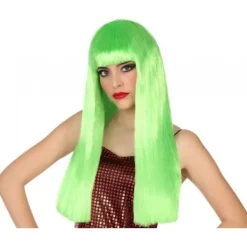 Lång Fluorescerande Grön Peruk med Lugg 60cm> Peruker
