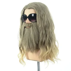 Lång Lockig Blond Brun Herrperuk med Mustasch Halloween> Peruker