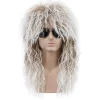 Lång lockig brun hårfärgad vit peruk kompatibel med män och kvinnor 70-tal 80-tal Rocker Mullet Party Rolig peruk Kostymperuk【pl】> Peruker
