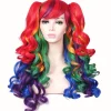 Lång lockig cosplay-peruk med 2 hästsvansar (regnbågsfärg)> Peruker