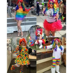 Lång lockig cosplay-peruk med 2 hästsvansar (regnbågsfärg)> Peruker